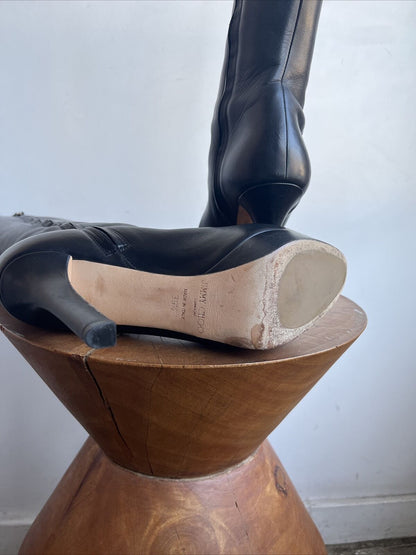 JIMMY CHOO Rare $1,275 Mara Black Leather Platform Knee High Stiletto Boot 39.5
