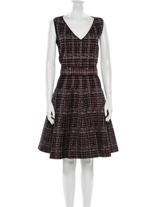PRADA NWT Burgundy Maroon Red Purple Black Plaid Print Tweed Knit Dress 40/4