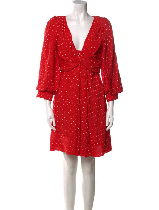 CELINE NWT Red White Polka Dot Crepe 3/4 Sleeve Mini Knee Length Dress 38/6