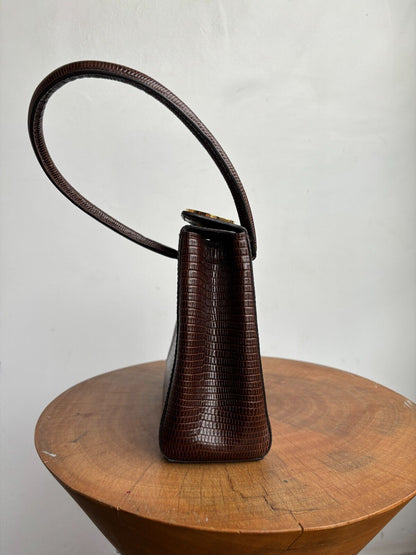 LITTLE LIFFNER Madame Mademoiselle Brown Lizard Leather Small Mini Bag Purse