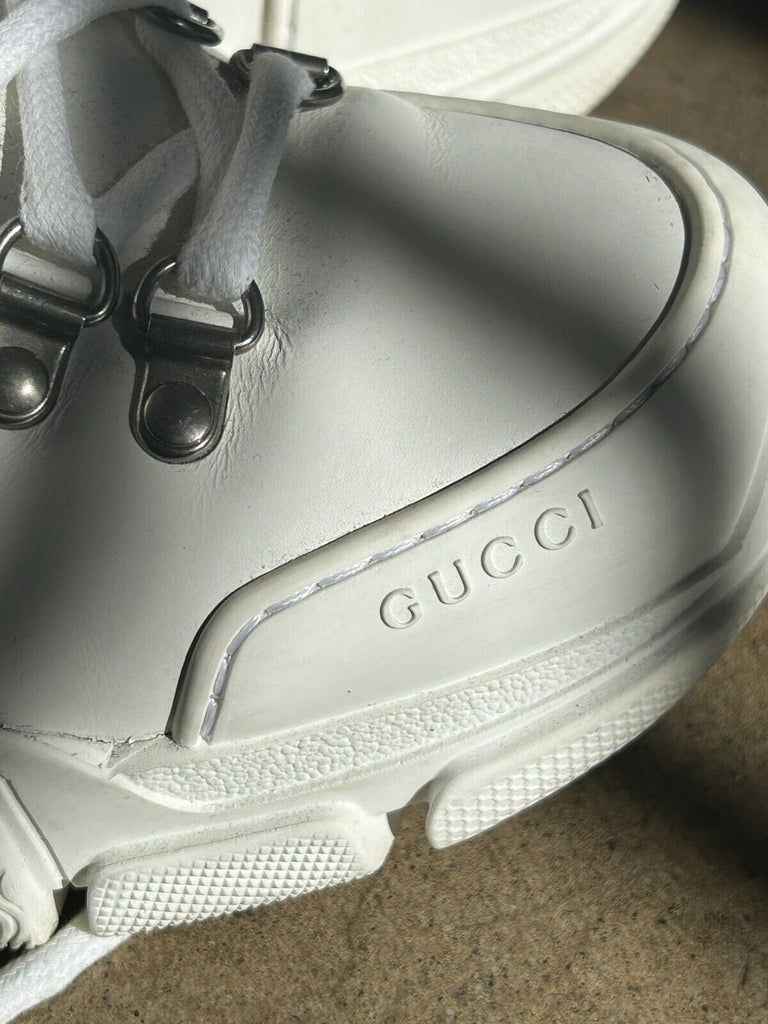 GUCCI X SEGA Flashtrek Great White Leather Shearling High Top Sneakers 38.5