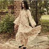 DOEN NWT Adelaide Beige Bell Sleeve Canyon Ruffle Floral Print Long Maxi Dress M