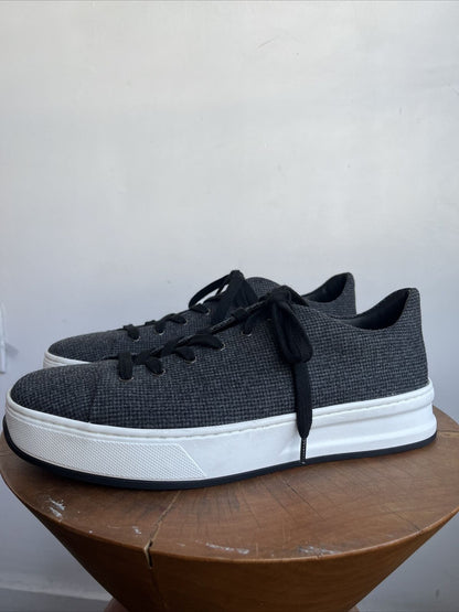TODS TOD'S NEW Men Dark Gray Herringbone Houndstooth Felt Flannel Wool Sneaker 8