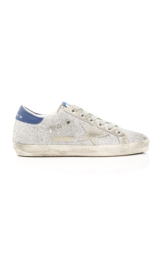 GOLDEN GOOSE Superstar Blue Silver Sequin Leather Suede Low Top Sneaker 40/10