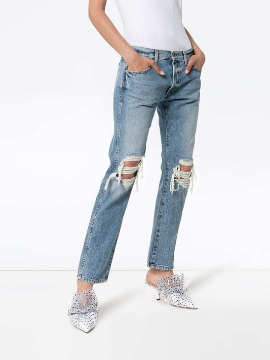 KHAITE $500 Kyle Distressed Low Rise Ripped Knees Straight Leg Denim Jean 24