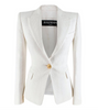 BALMAIN White Cotton Blend Matelasse Chevron Gold Button Jacket Blazer 36/4/2