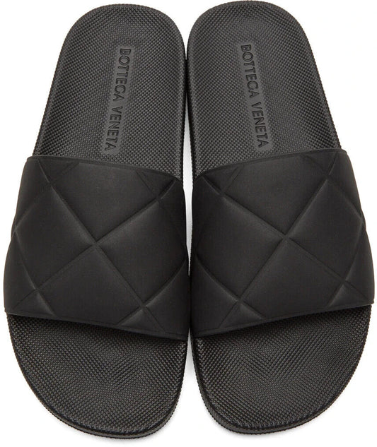 BOTTEGA VENETA $520 Black Intrecciato Quilted Rubber Pool Slide Sandal Shoe 39