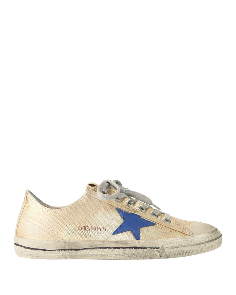 GOLDEN GOOSE V Star2 Gold Blue Metallic Leather Star Canvas GOLDEN GOOSE V Star2 Gold Blue Metallic Leather Star Canvas