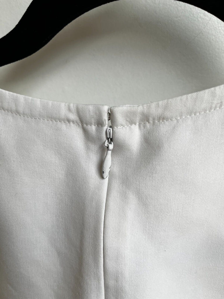 CELINE	White Cotton Silk Blend Single Pocket Black Stitch Short Sleeve Top 38/6