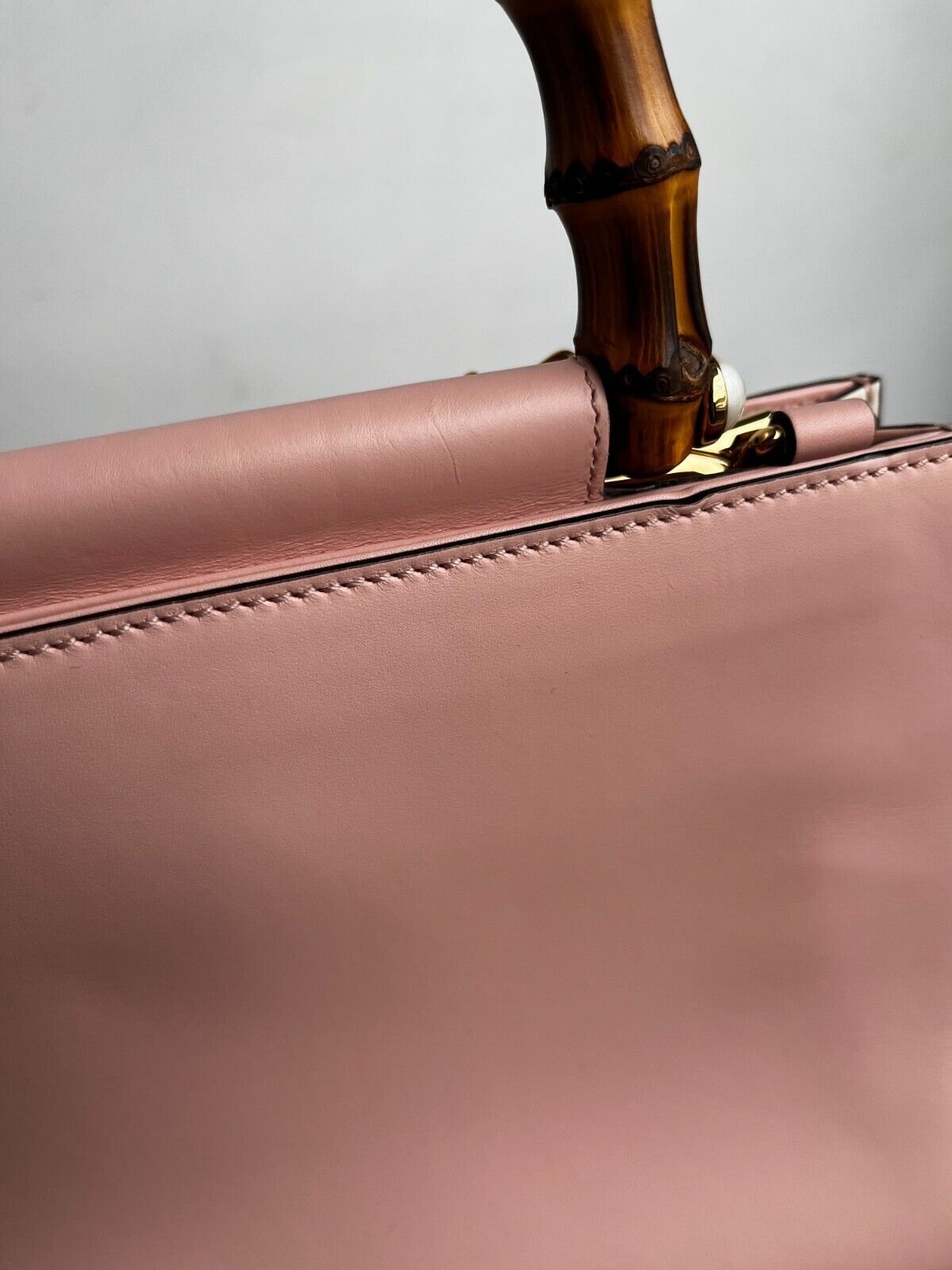 GUCCI NEW Nymphaea Pink Leather Bamboo Handle Web Stripe Shoulder Bag Purse