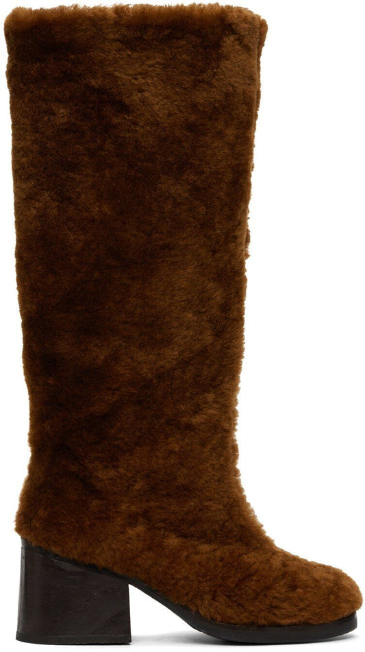TACH CLOTHING NEW Ssense Exclusive Brown Sherpa Faux Shearling Knee High Boot 36