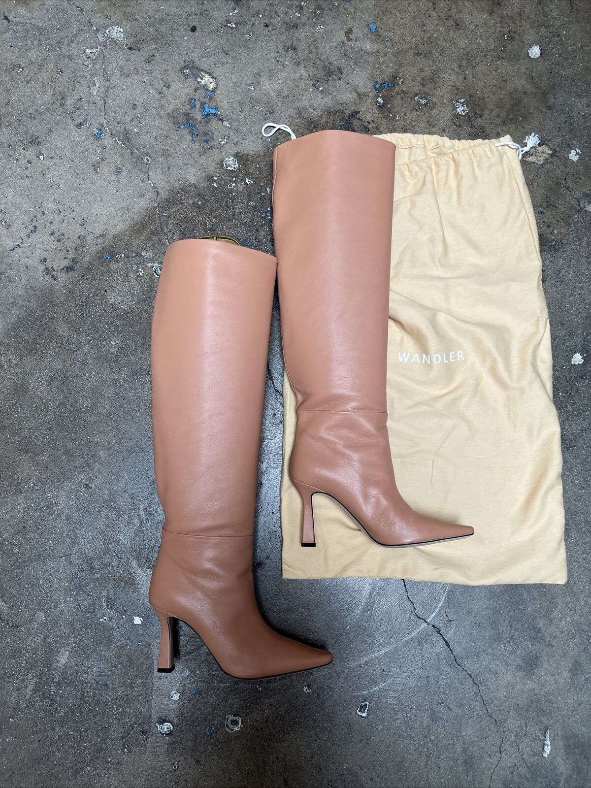 WANDLER $950 Lina Long Peach Sepia Pink Leather Knee High Stiletto Heel Boot 36