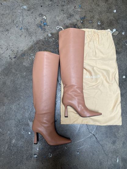 WANDLER $950 Lina Long Peach Sepia Pink Leather Knee High Stiletto Heel Boot 36