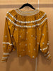 ULLA JOHNSON Tana Ochre Mustard Brown Shell Sequin Embellished Long Sleeve Top 0