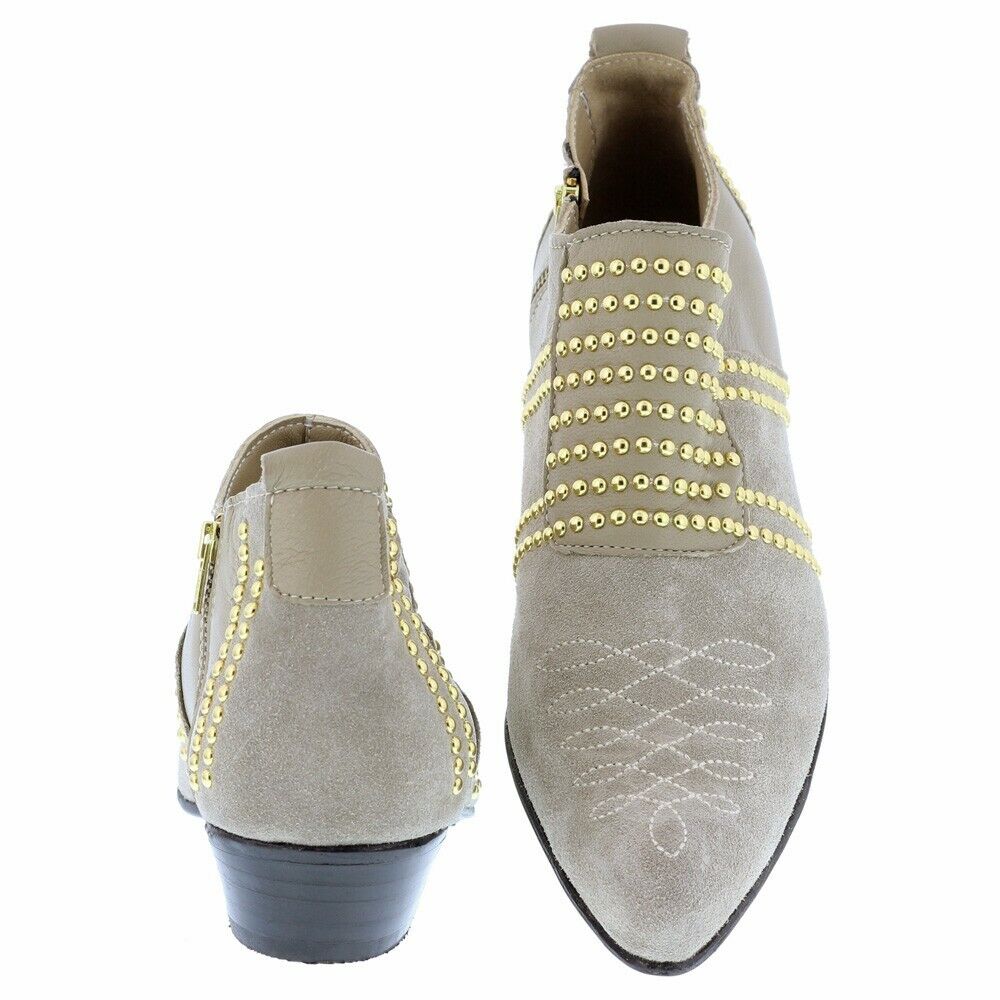 ANINE BING Charlie Low Grey Suede Gold Studded Point Toe Side Zip