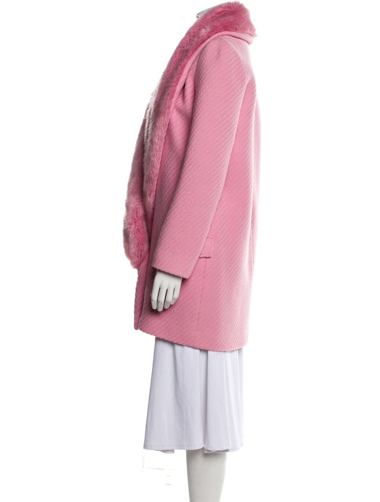 SHRIMPS Pink Faux Fur Collar Herringbone Cardigan Jacket Coat UK 10 / US 6