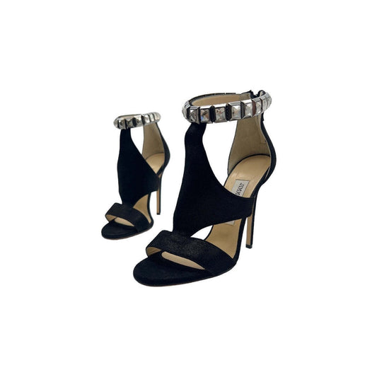 JIMMY CHOO Halo Black Suede Leather Rhinestone Shimmer Cut Out Stiletto Heel 38