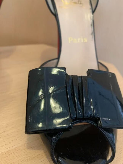 CHRISTIAN LOUBOUTIN Jolie-Noeud D'orsay Black Patent Leather Bow Pump Heel 40