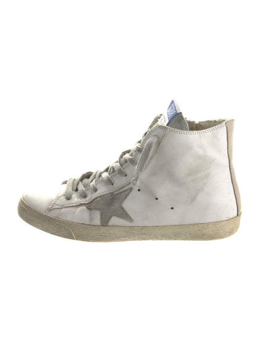 GOLDEN GOOSE Francy White Leather Silver Glitter Star High Top Shoe Sneaker 40