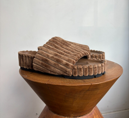 CELINE RARE Brown Velvet Ribbed Platform Flatform Slide Sandal 41/11/10.5