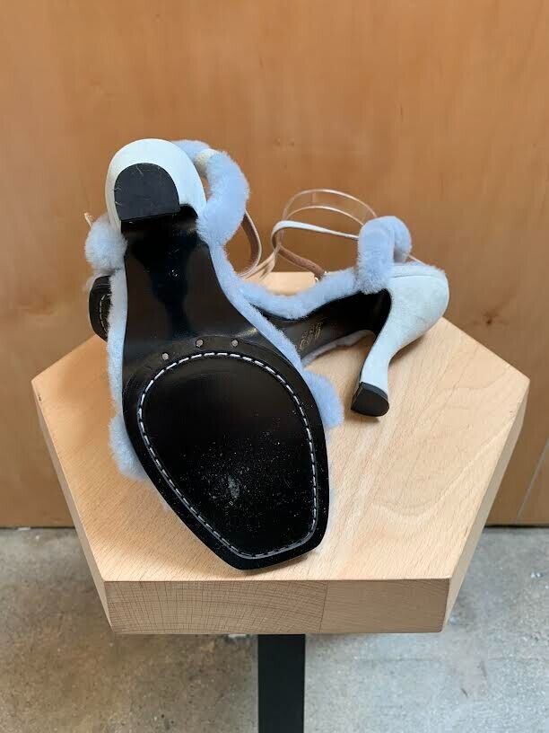 NICOLE SALDAÑA Dylan Shearling Faux Fur  Baby Blue Garmentory Sandal Heel 38/8
