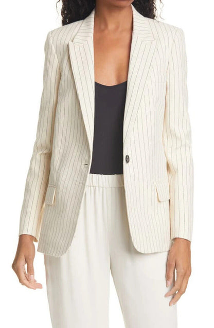 NILI LOTAN Don Cream Ivory Navy Pinstripe Print Single Breasted Jacket Blazer 0