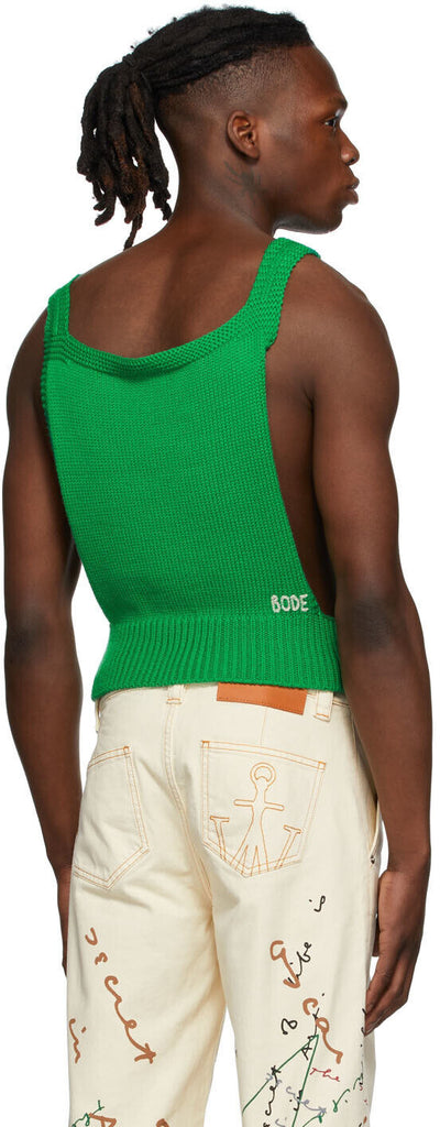 BODE Unisex Dickey Green Knit Wool Embroidered Sleeveless Tank Top Blouse M/L