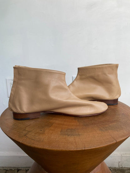 MARTINIANO Leone Beige Brown Leather Round Toe Ankle Low Cut Flat Boot 35.5