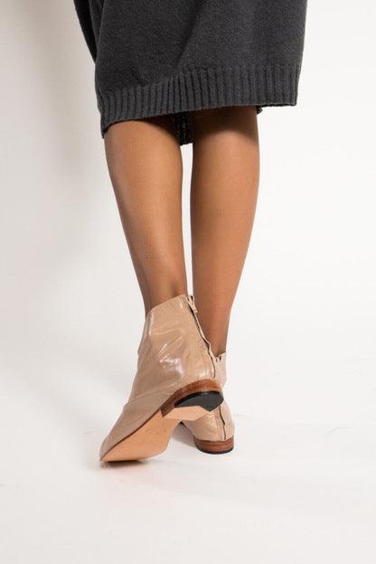 MARTINIANO Leone Beige Brown Leather Round Toe Ankle Low Cut Flat Boot 35.5