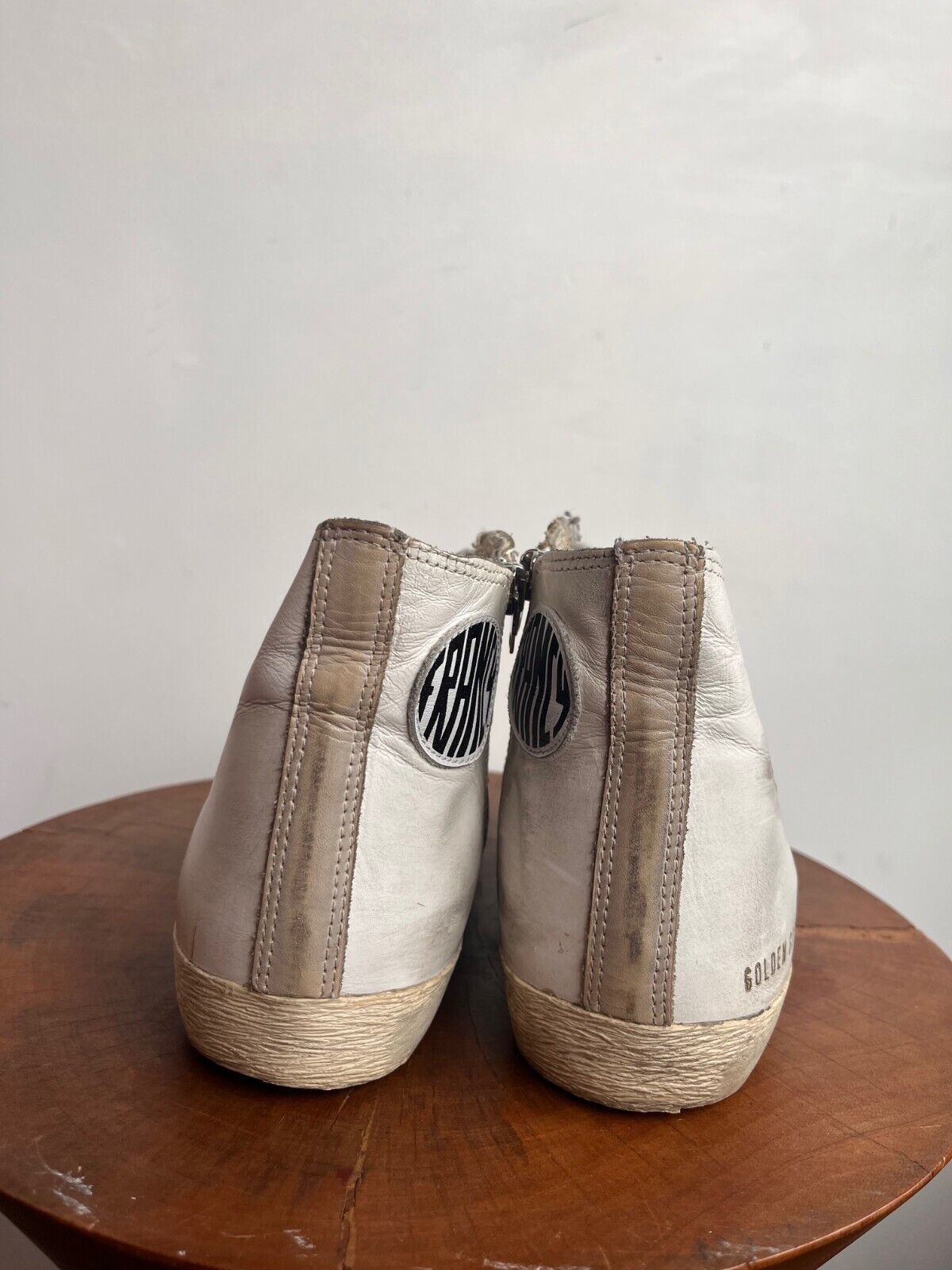 GOLDEN GOOSE Francy White Leather Silver Glitter Star High Top Shoe Sneaker 40
