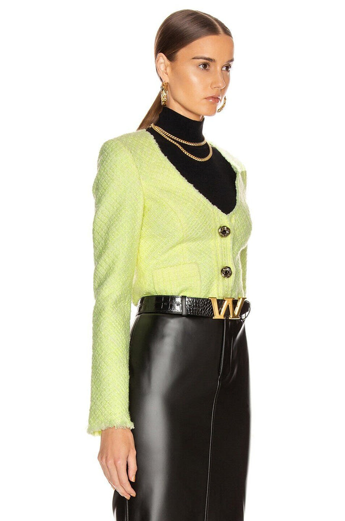 ALEXANDER WANG NWT Bias Tweed Highlighter Neon Green Frayed Edge Blazer Jacket 4