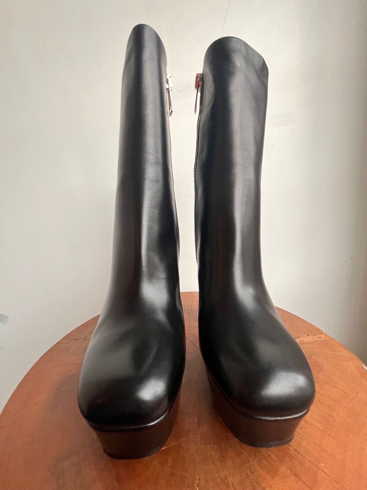 GUCCI Malaga Black Platform Square Toe Block High Heel Ankle Calf Boot 37.5