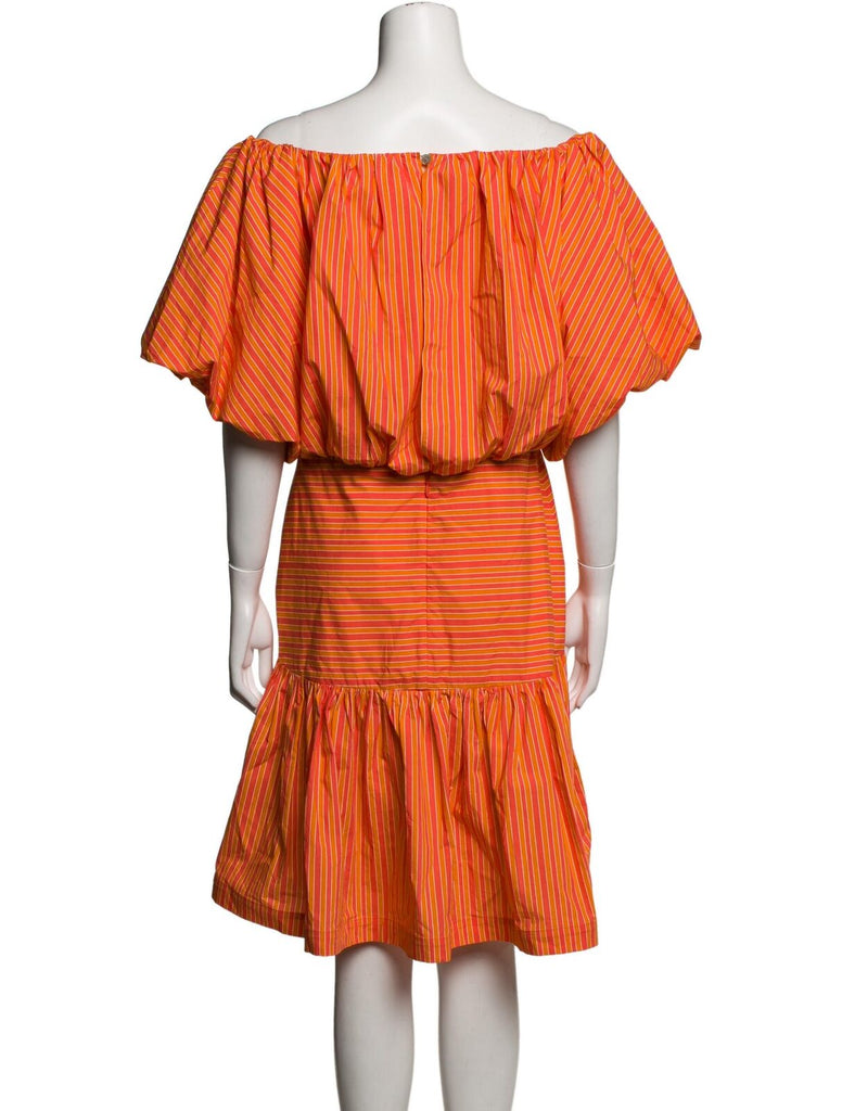 SILVIA TCHERASSI Nervi Orange Yellow Stripe Print Off The Shoulder Mini Dress XS