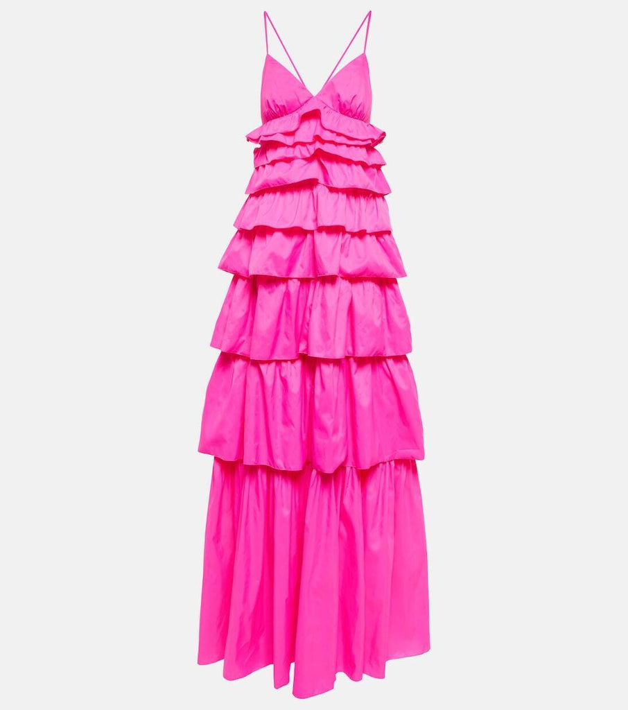 STAUD Rylie Hot Pink Ruffle Sleeveless Tiered Bougainvillea Long Maxi Dress XS