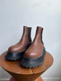 BURBERRY Braemer Tan Brown Leather Chunky Platform Chelsea Ankle Boot 35.5/36