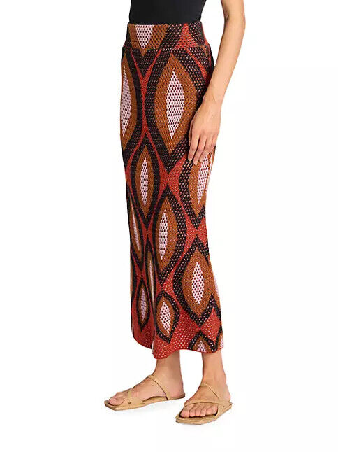 JOHANNA ORTIZ $750 Amamere Rooibos Brown Woven Knit Cotton Maxi Midi Skirt M