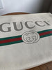 GUCCI Cream Off White Ivory Medium Logo Web Stripe Leather Pouch Clutch Purse