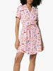 HVN Tender Loving Care $550 Paula Pink Car Print Silk Belted Mini Shirt Dress 4