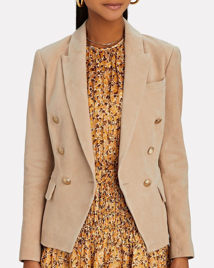L'AGENCE NWT $1350 Kenzie Blush Suede Leather Double Breasted Jacket Blazer 0