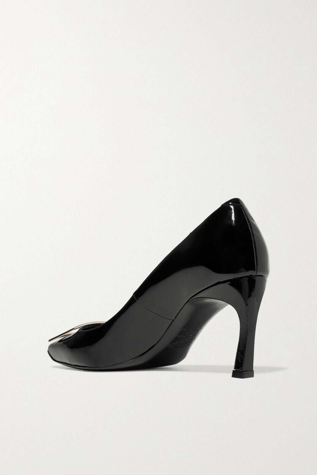 ROGER VIVIER Belle De Nuit Black Patent Leather Square Buckle Curve Heel Pump 37