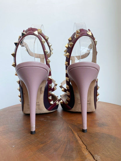ROCKSTUD BURGUNDY ANKLE HEELS