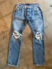 KHAITE $500 Kyle Distressed Low Rise Ripped Knees Straight Leg Denim Jean 24