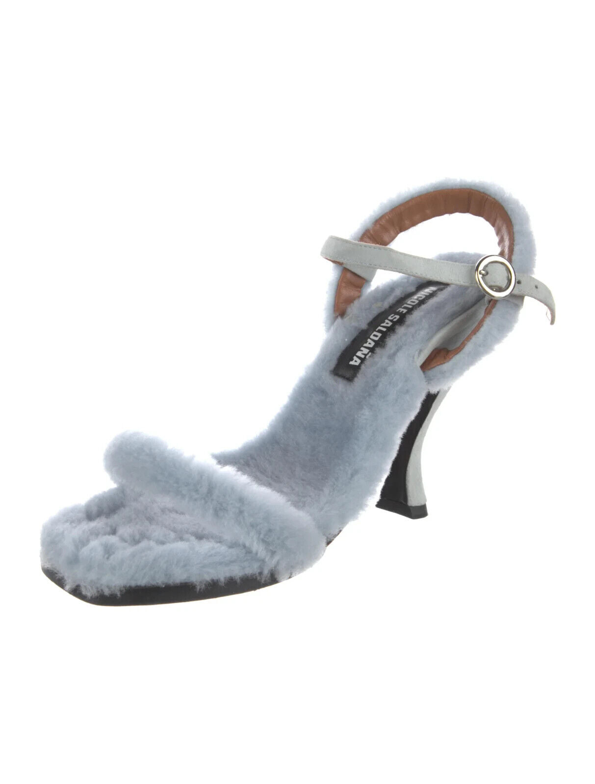 NICOLE SALDAÑA Dylan Shearling Faux Fur  Baby Blue Garmentory Sandal Heel 38/8