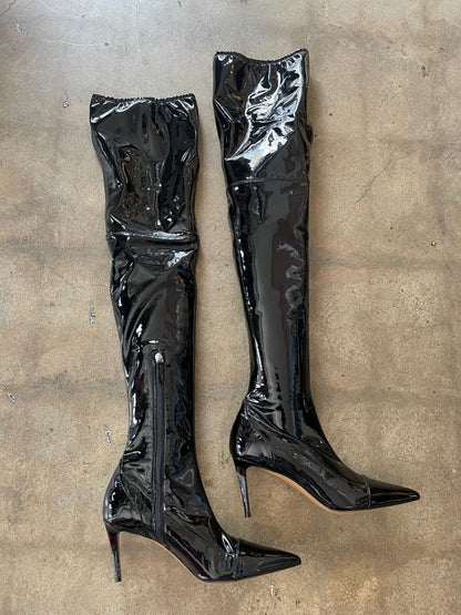 ALEXANDRE VAUTHIER NWB $1450 Helena Black Patent Leather Over The Knee Boot 41