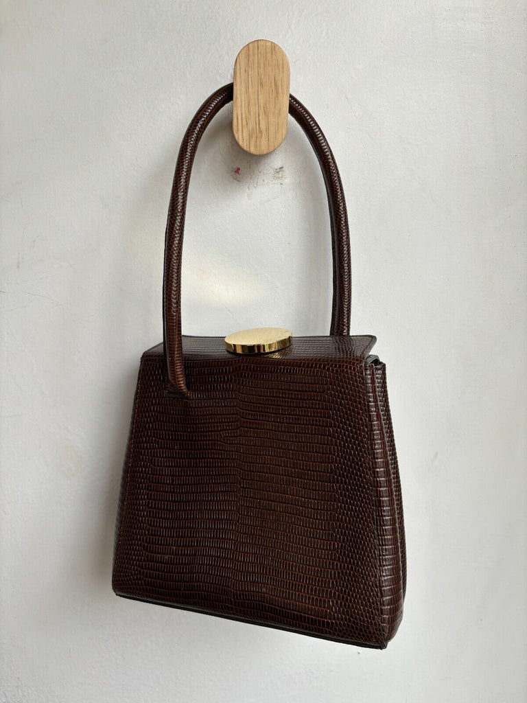 LITTLE LIFFNER Madame Mademoiselle Brown Lizard Leather Small Mini Bag Purse