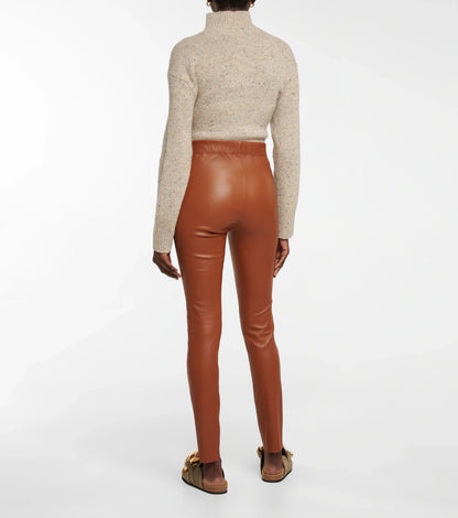 JOSEPH NWT $1168 Brown Camel Tan Leather Slim Leg Skinny Pant Leggings 36/4