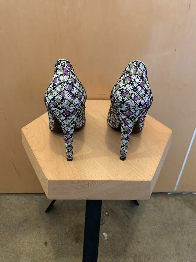 BOTTEGA VENETA Green Purple White Floral Print Quilted Leather Heel Stiletto 38