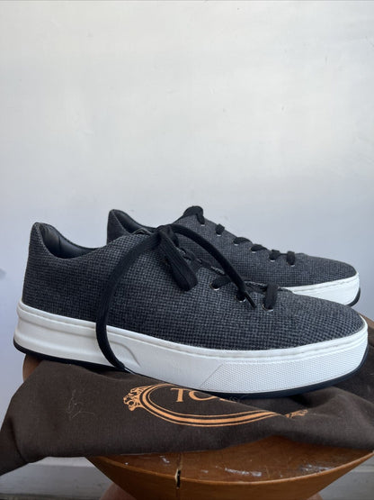 TODS TOD'S NEW Men Dark Gray Herringbone Houndstooth Felt Flannel Wool Sneaker 8