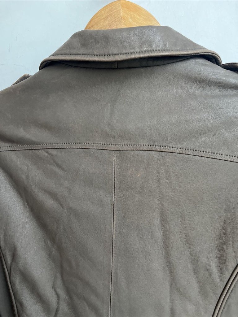 IRO NWT $1,275 Tara Brown Sand Taupe Gray Leather Zip Moto Biker Jacket 40/8/6