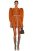ULLA JOHNSON Corliss Sumac Brown Cotton Long Sleeve Belted Mini Dress 10